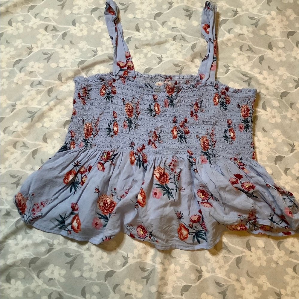 Smocked Floral Peplum Tank Top - Light Blue Y2K Stylish